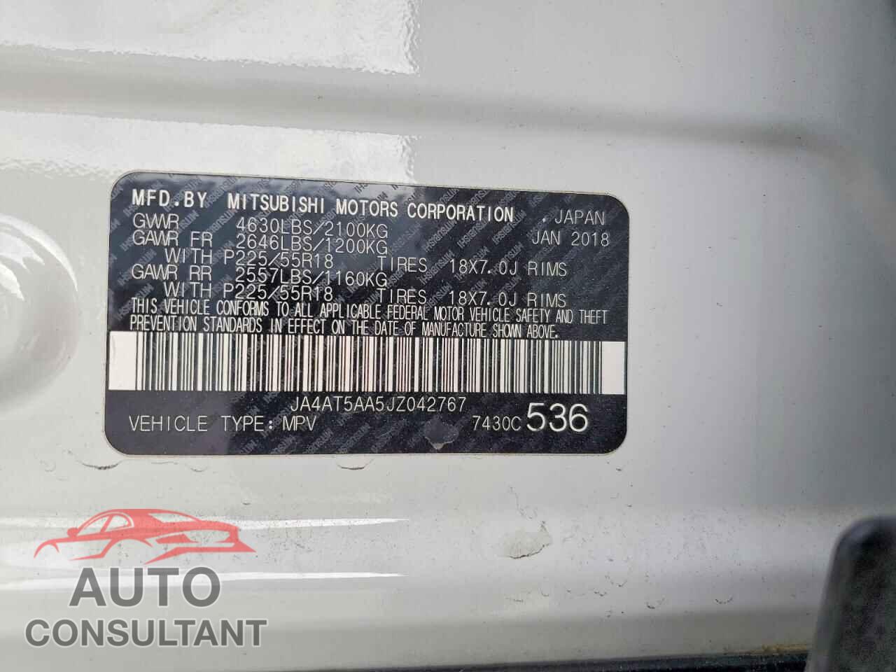 MITSUBISHI ECLIPSE 2018 - JA4AT5AA5JZ042767