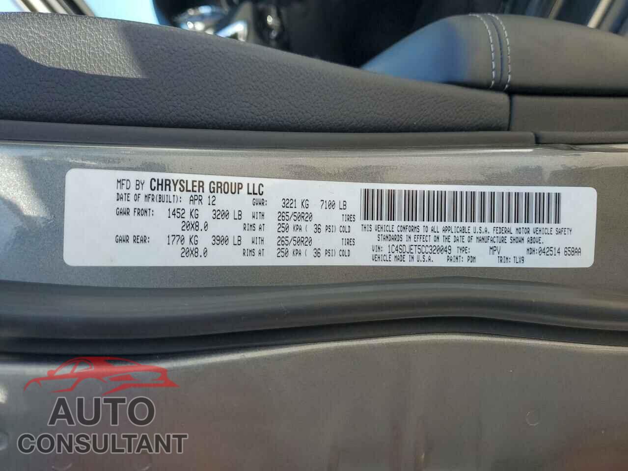 DODGE DURANGO 2012 - 1C4SDJET5CC320049