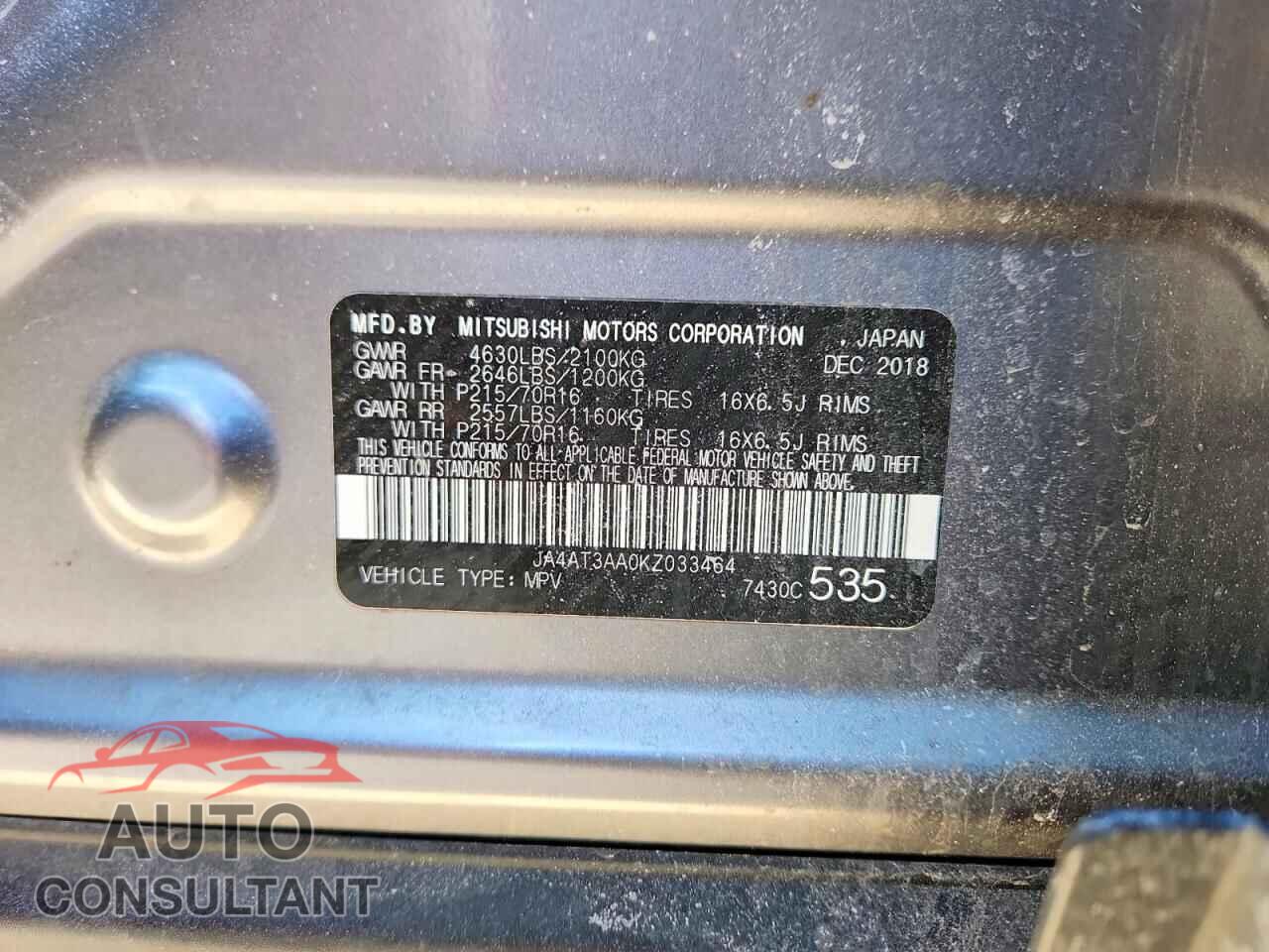 MITSUBISHI ECLIPSE 2019 - JA4AT3AA0KZ033464