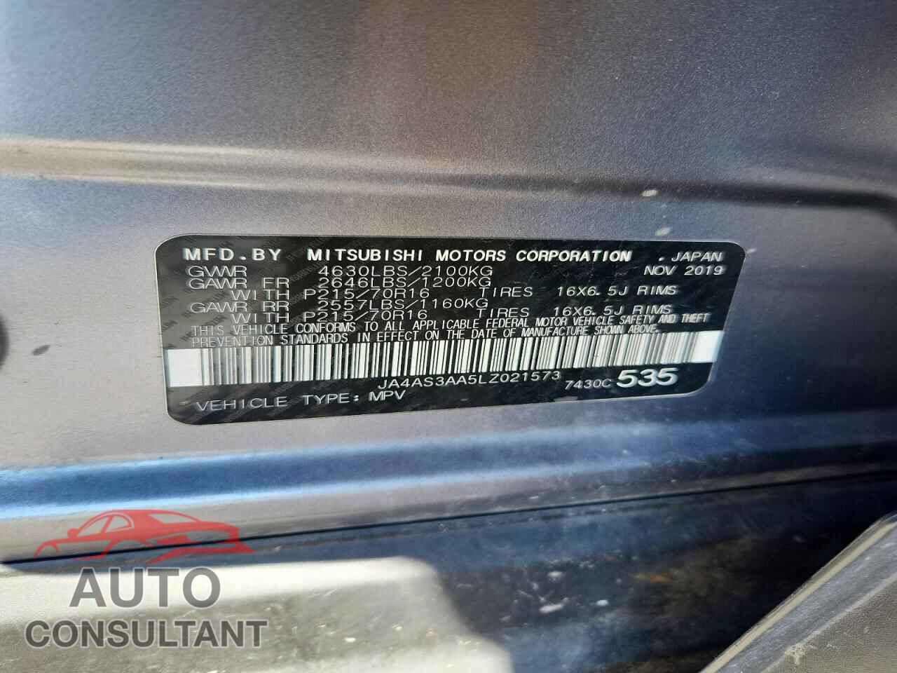 MITSUBISHI ECLIPSE 2020 - JA4AS3AA5LZ021573