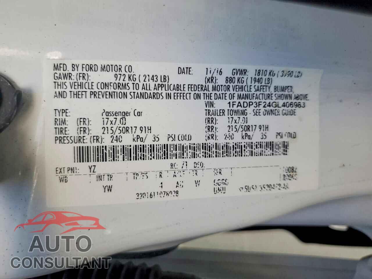FORD FOCUS 2016 - 1FADP3F24GL406983