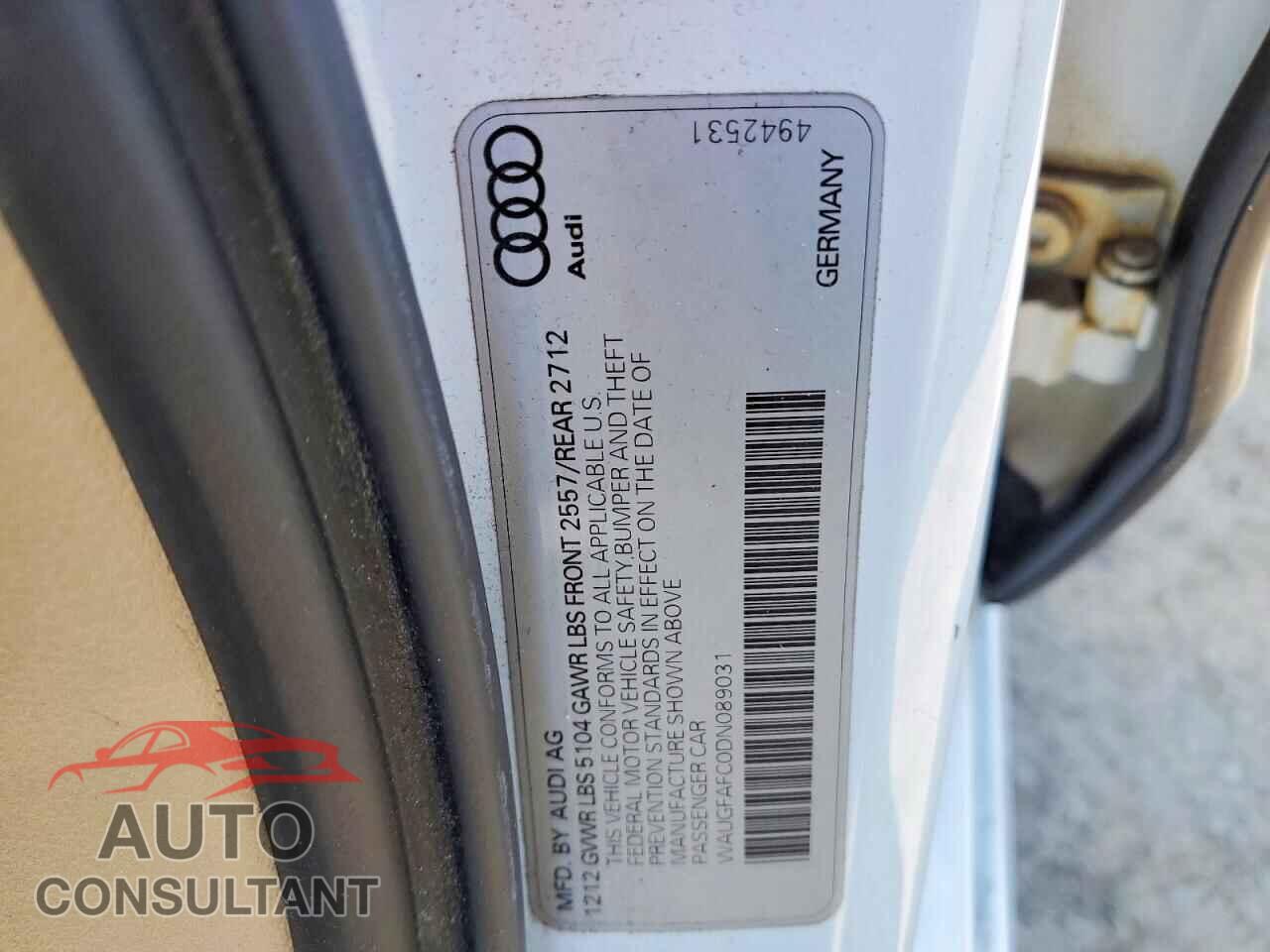 AUDI A6 2013 - WAUGFAFC0DN089031