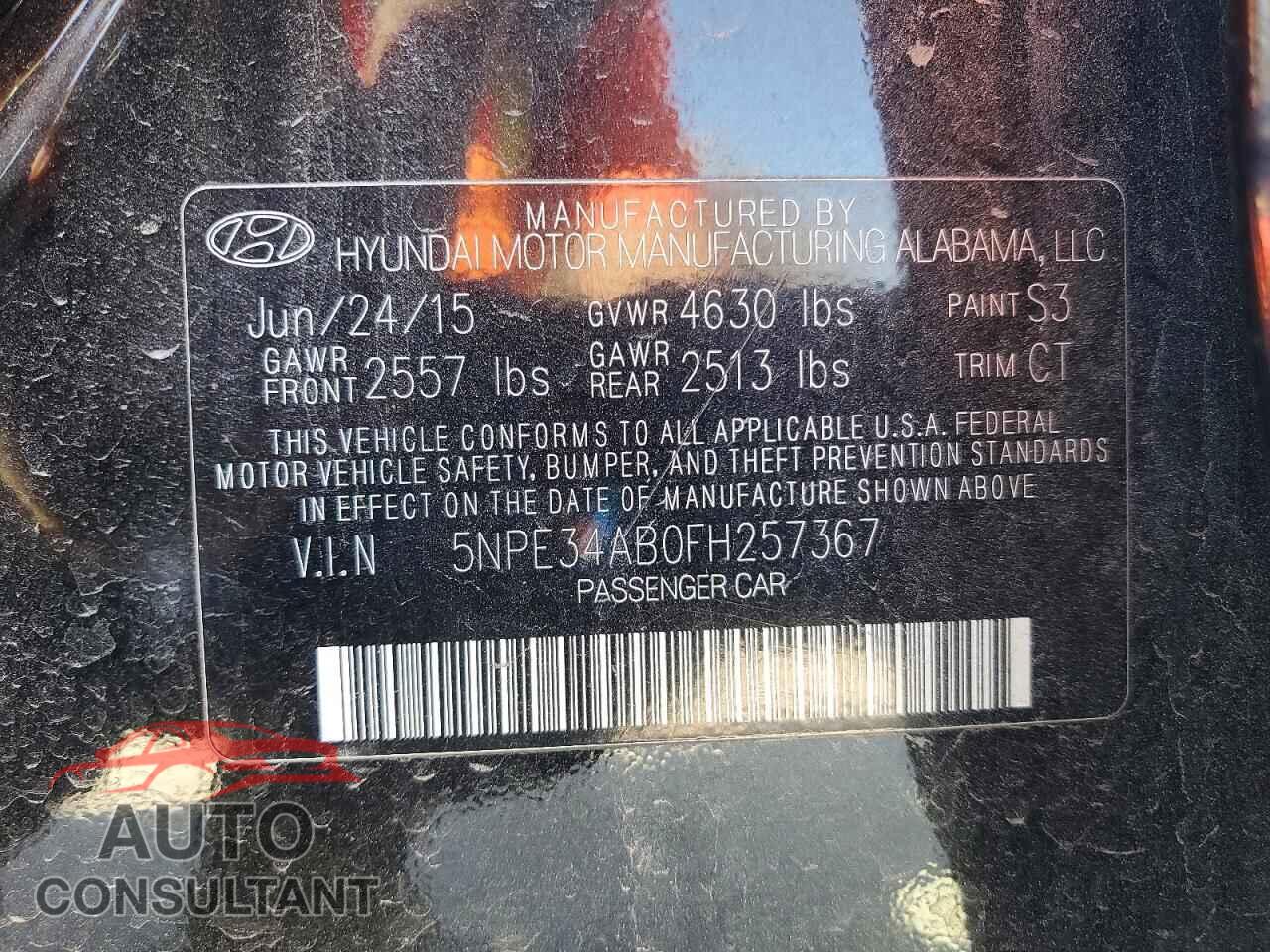 HYUNDAI SONATA 2015 - 5NPE34AB0FH257367