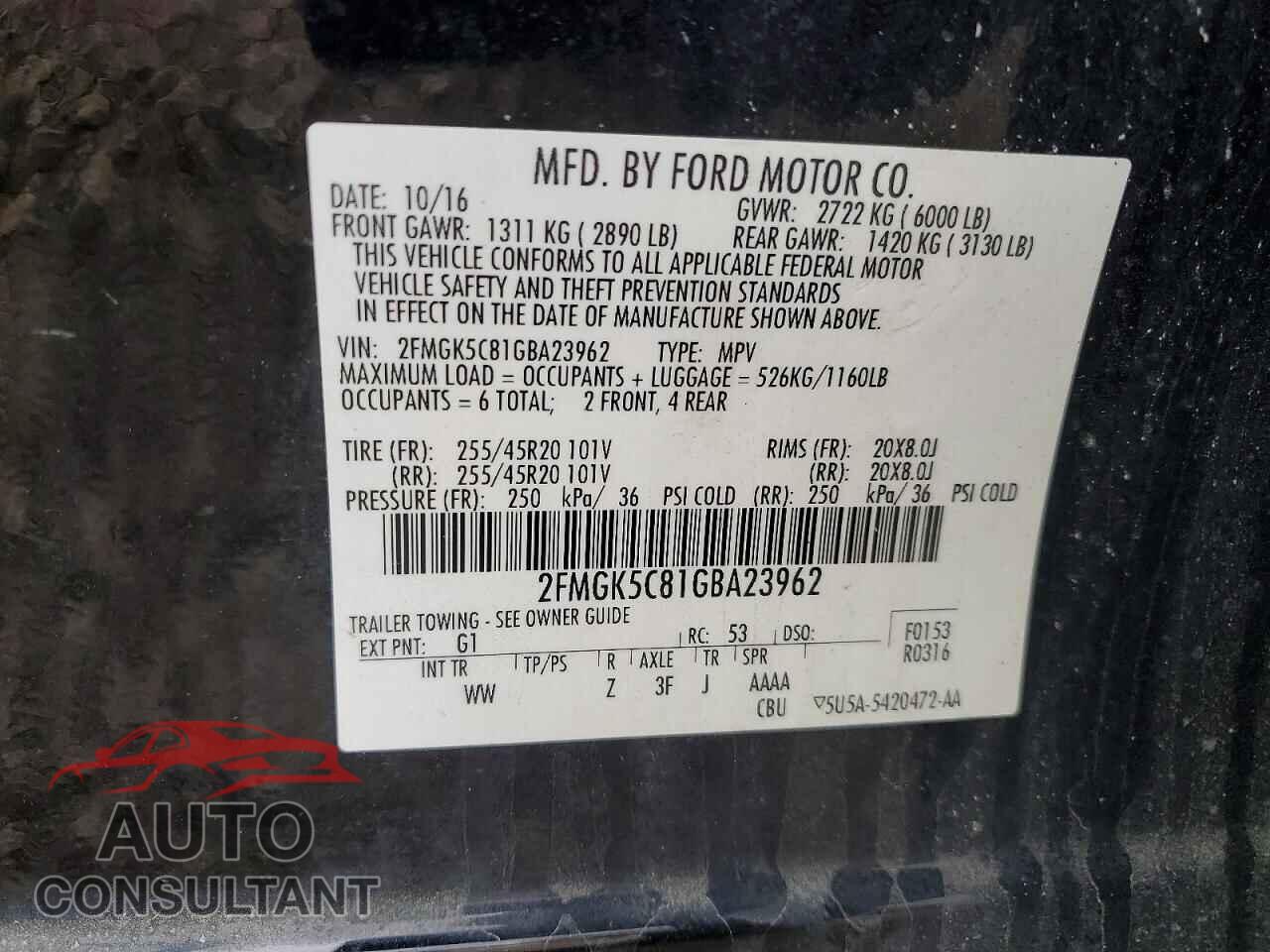 FORD FLEX 2016 - 2FMGK5C81GBA23962