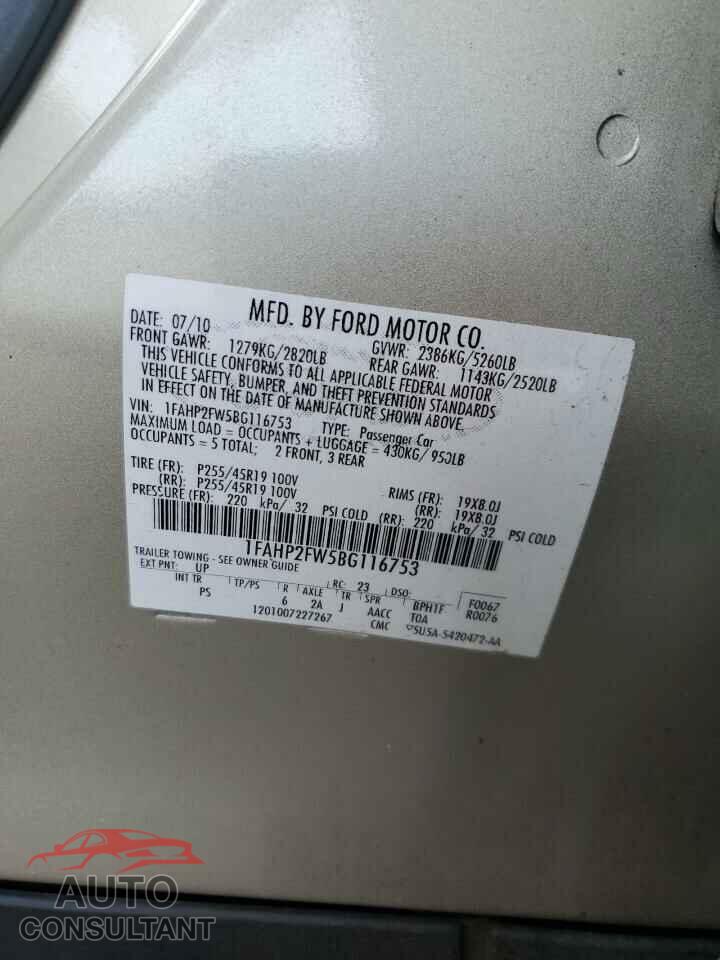 FORD TAURUS 2011 - 1FAHP2FW5BG116753