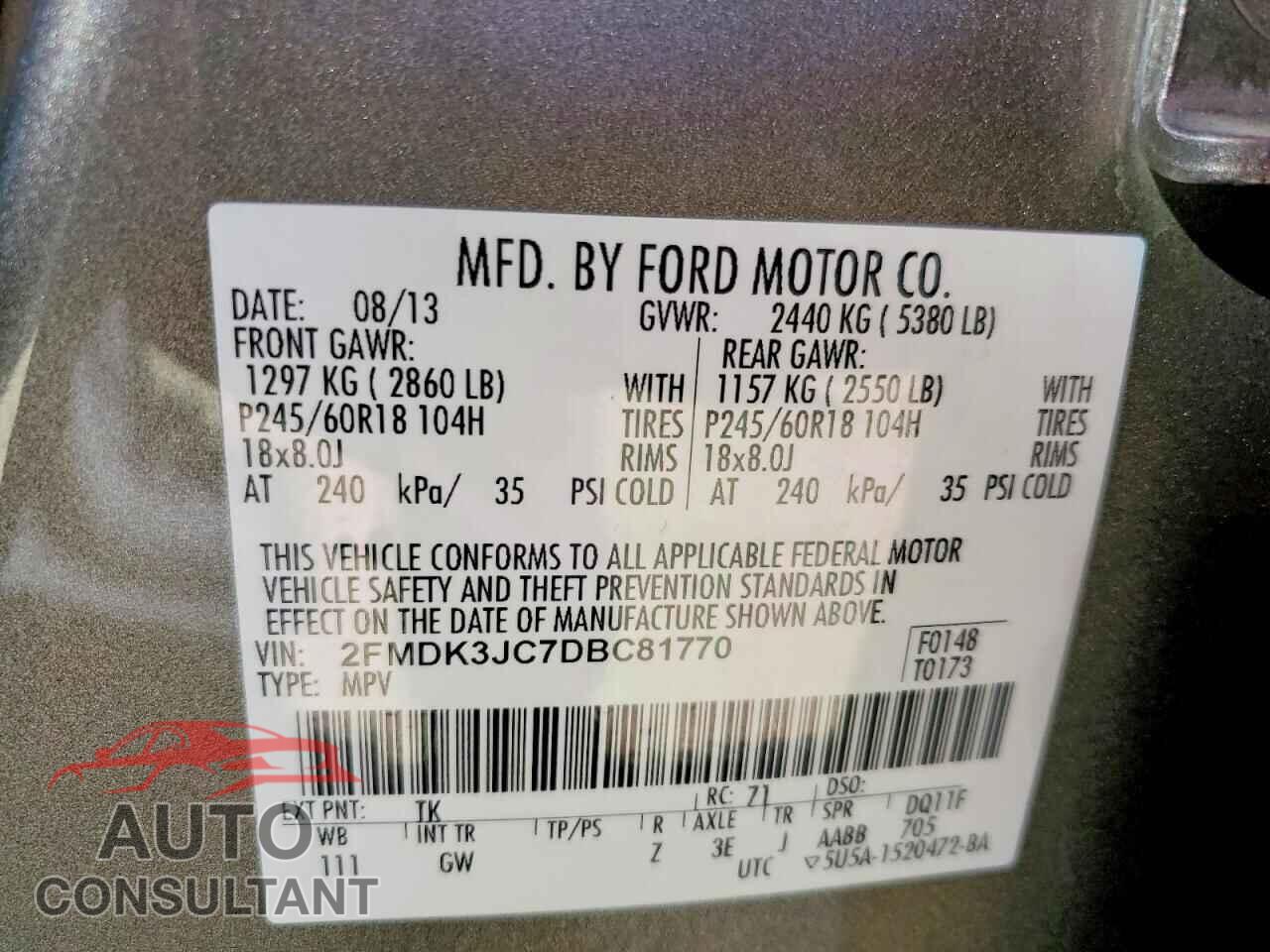 FORD EDGE 2013 - 2FMDK3JC7DBC81770