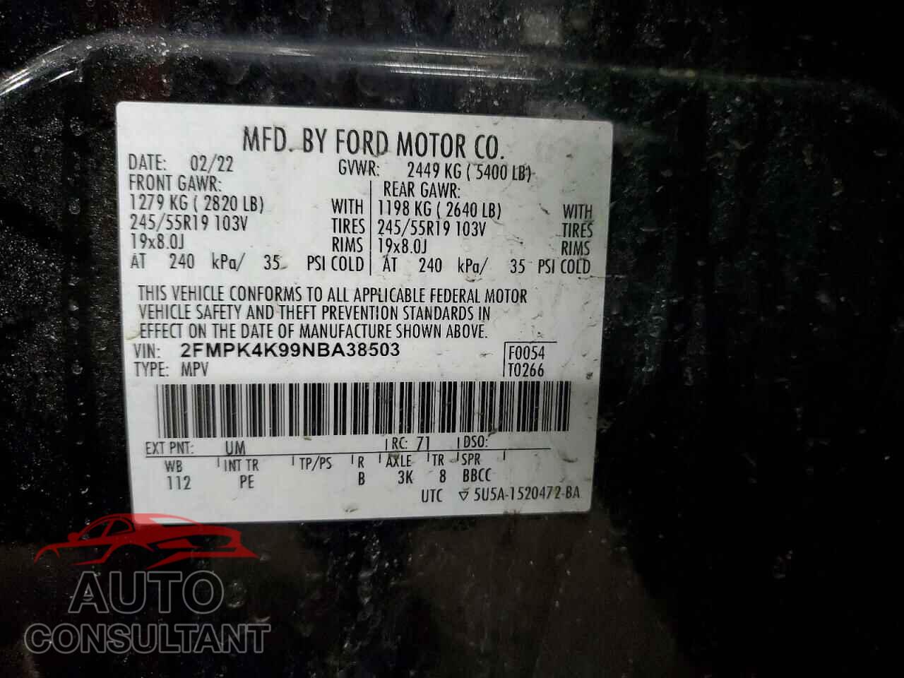 FORD EDGE 2022 - 2FMPK4K99NBA38503