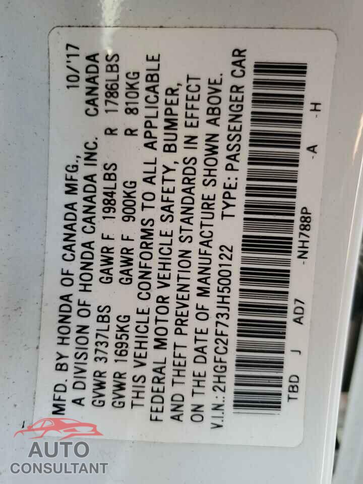 HONDA CIVIC 2018 - 2HGFC2F73JH500122