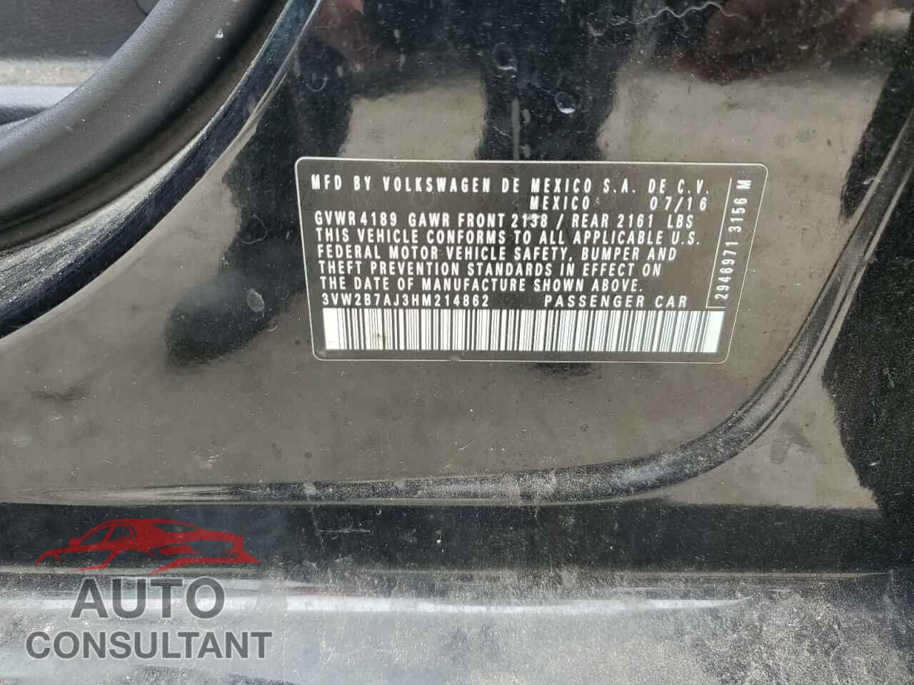 VOLKSWAGEN JETTA 2017 - 3VW2B7AJ3HM214862
