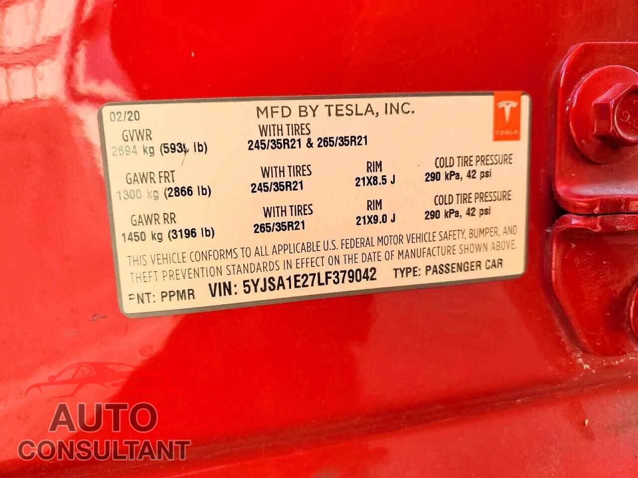 TESLA MODEL S 2020 - 5YJSA1E27LF379042