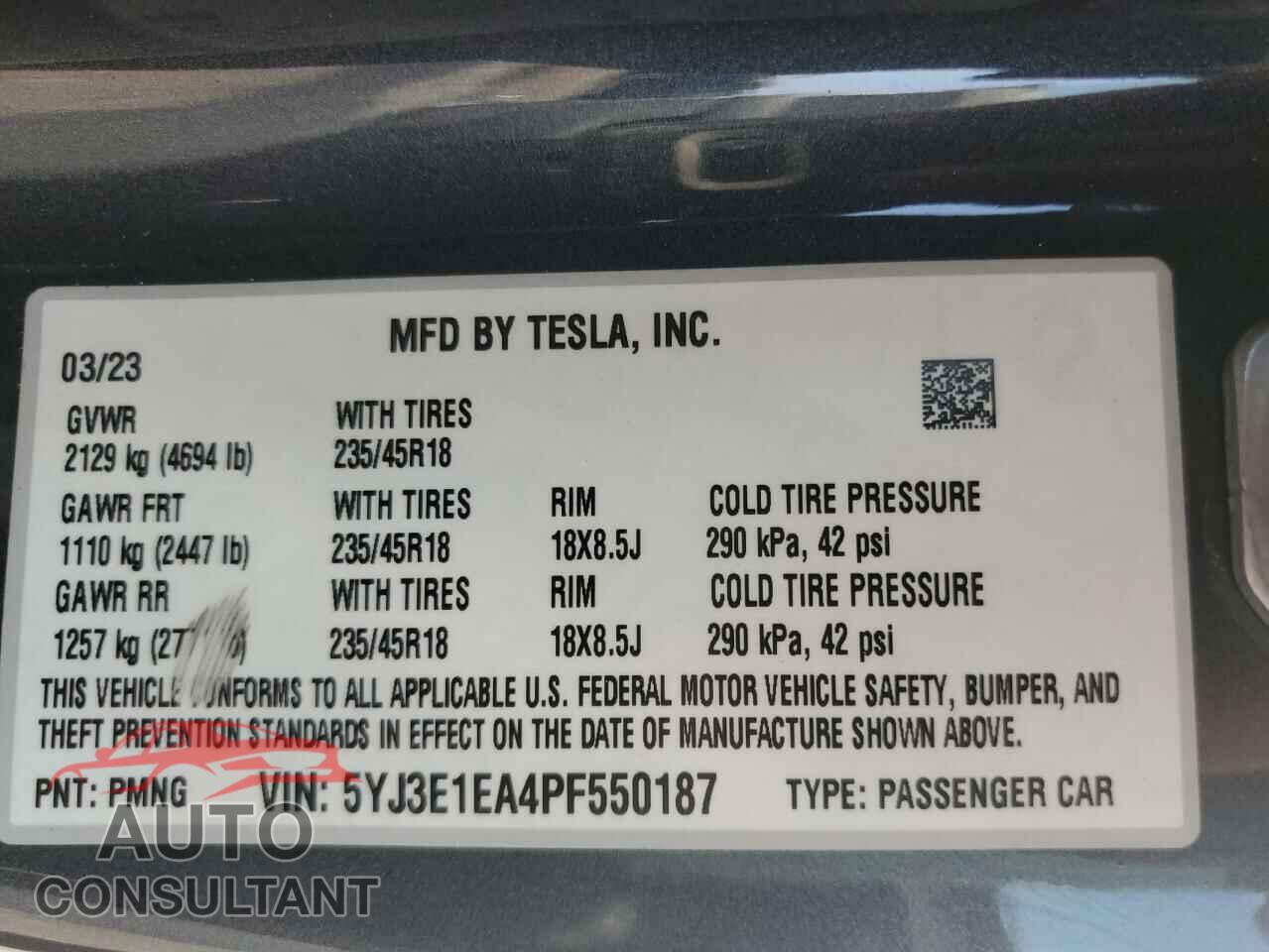 TESLA MODEL 3 2023 - 5YJ3E1EA4PF550187