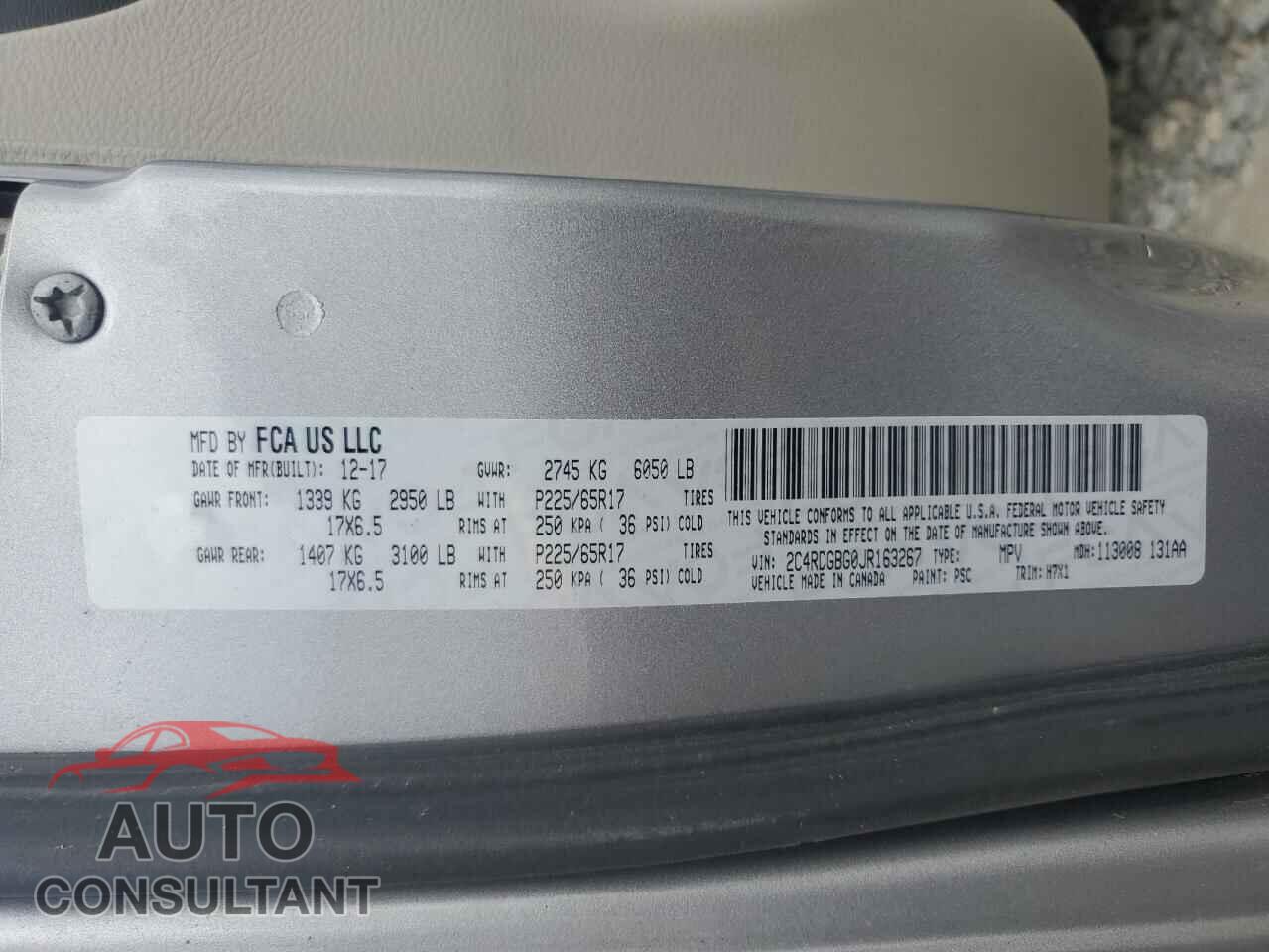 DODGE CARAVAN 2018 - 2C4RDGBG0JR163267
