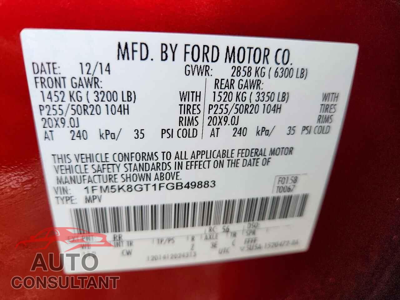 FORD EXPLORER 2015 - 1FM5K8GT1FGB49883