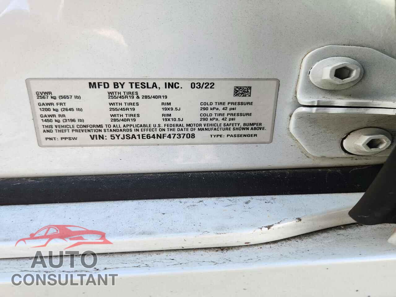 TESLA MODEL S 2022 - 5YJSA1E64NF473708