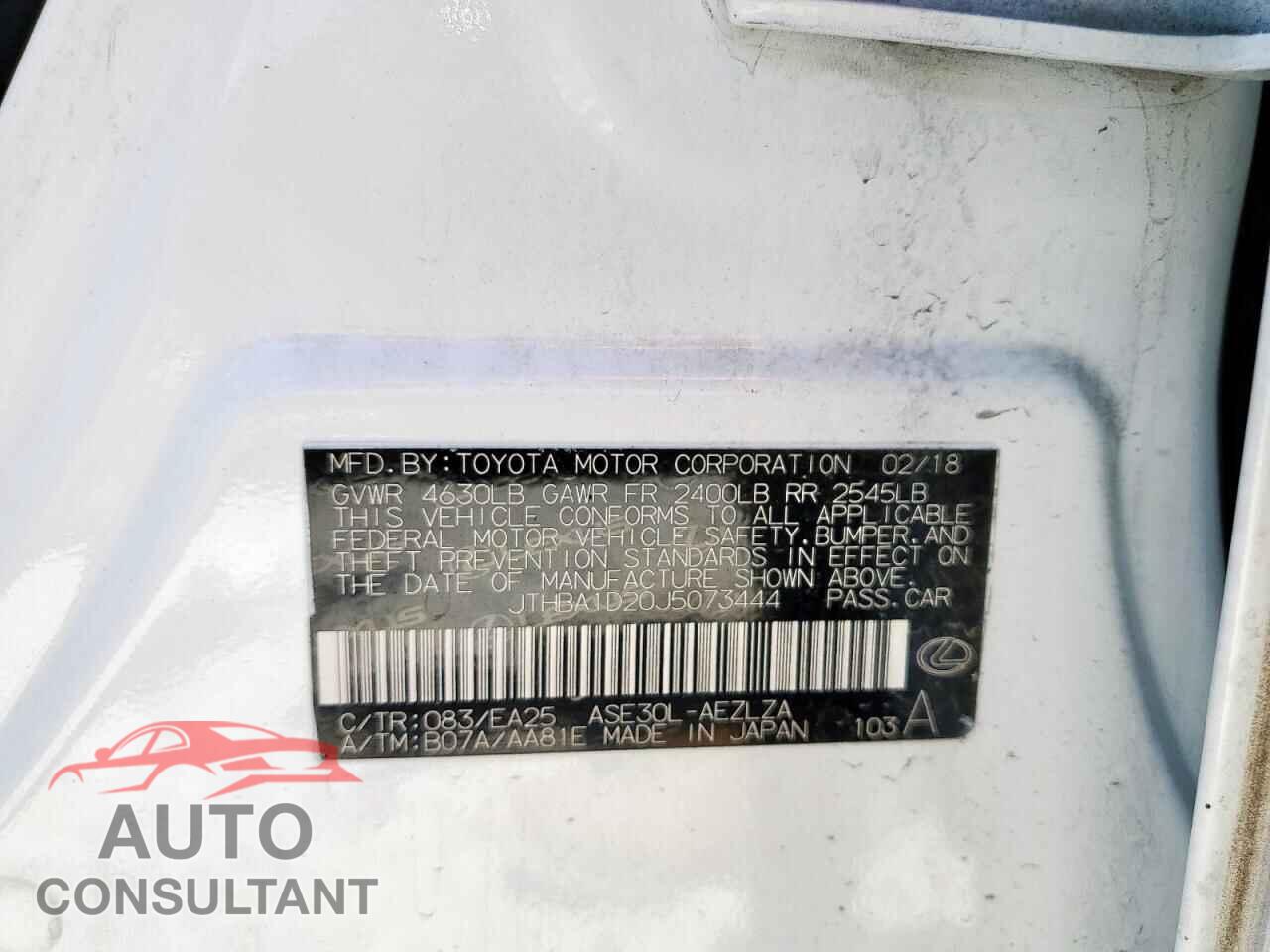 LEXUS IS 2018 - JTHBA1D20J5073444