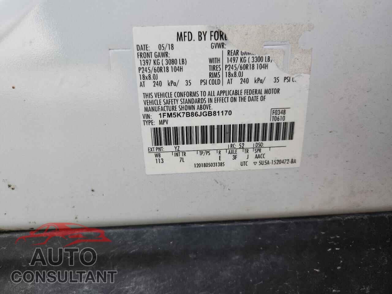 FORD EXPLORER 2018 - 1FM5K7B86JGB81170