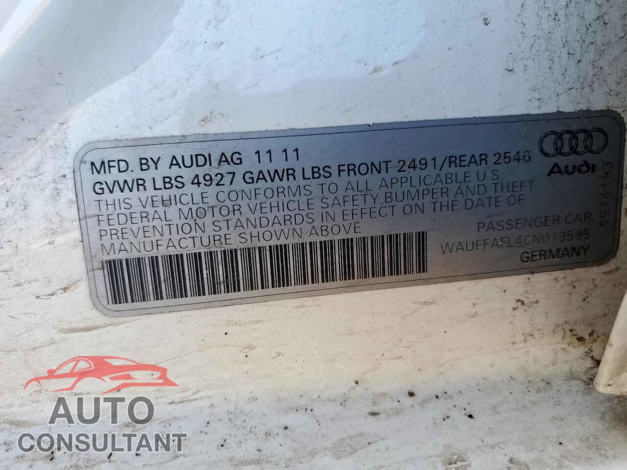 AUDI A4 2012 - WAUFFAFL4CN013595