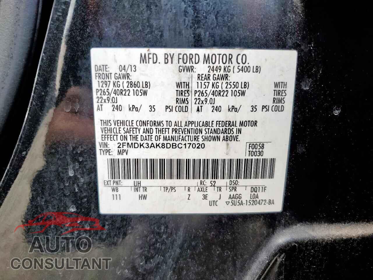 FORD EDGE 2013 - 2FMDK3AK8DBC17020