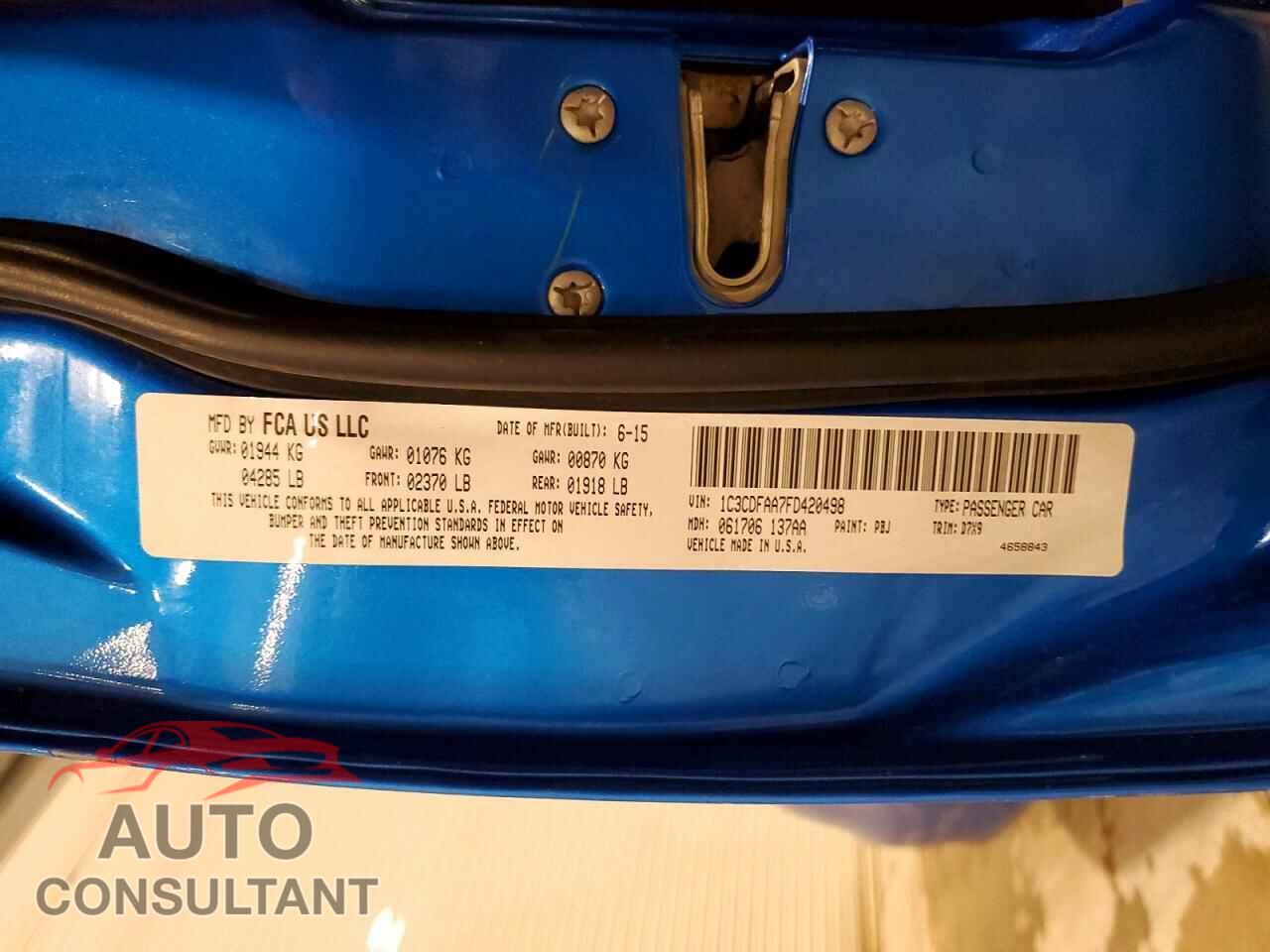 DODGE DART 2015 - 1C3CDFAA7FD420498