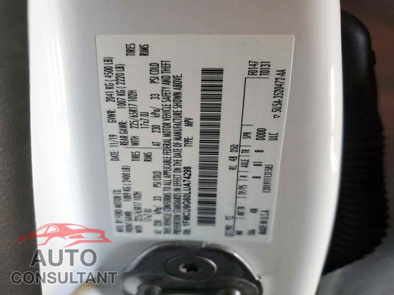 FORD ESCAPE 2020 - 1FMCU9G60LUA74298