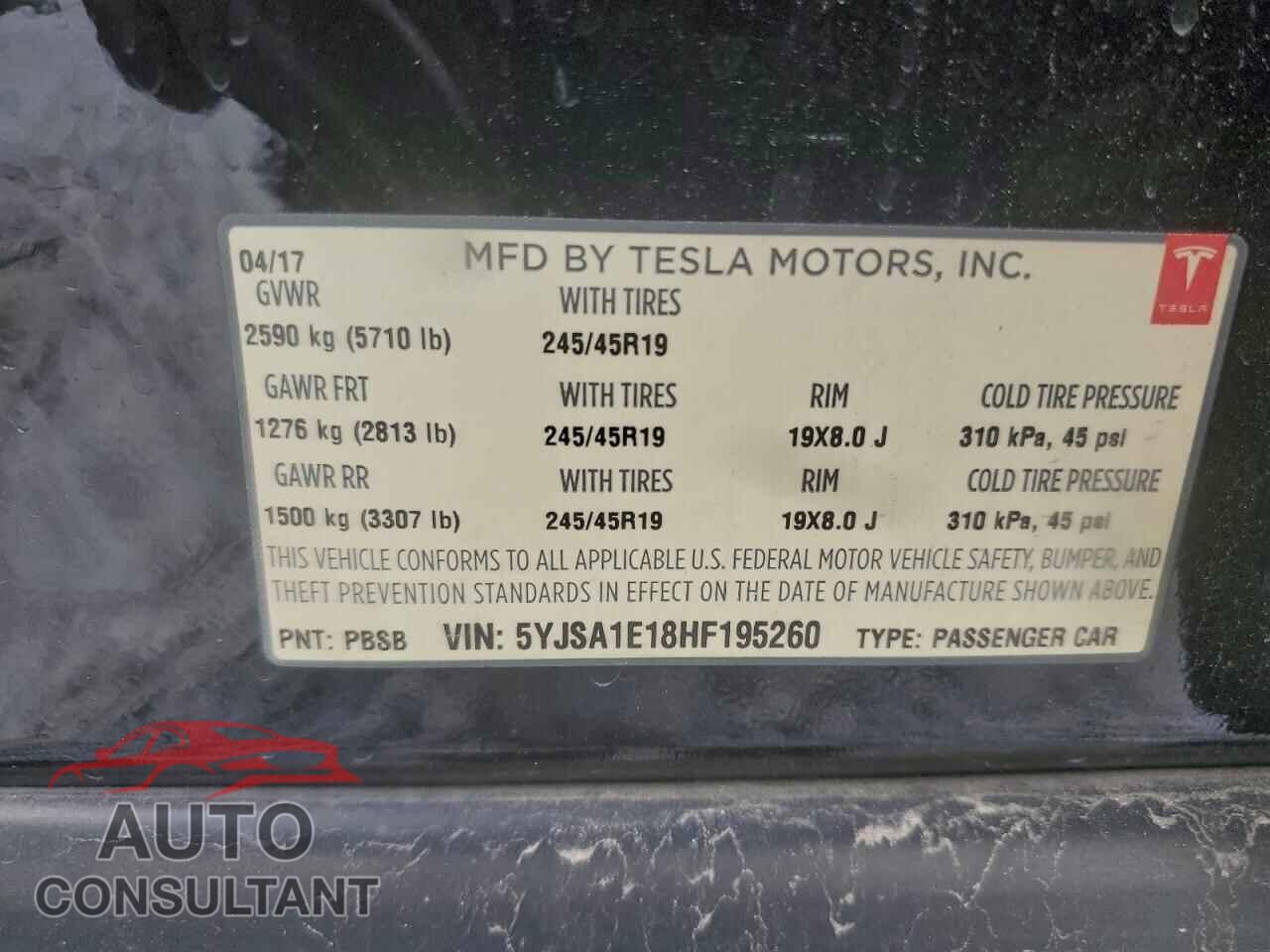 TESLA MODEL S 2017 - 5YJSA1E18HF195260