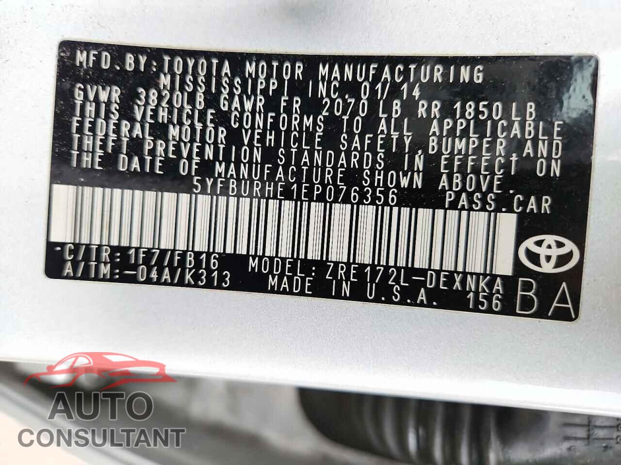 TOYOTA COROLLA 2014 - 5YFBURHE1EP076356