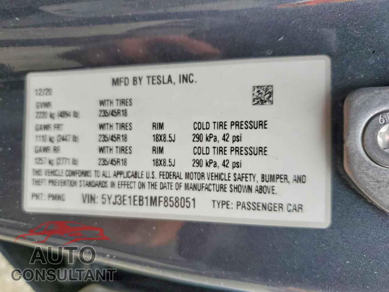 TESLA MODEL 3 2021 - 5YJ3E1EB1MF858051