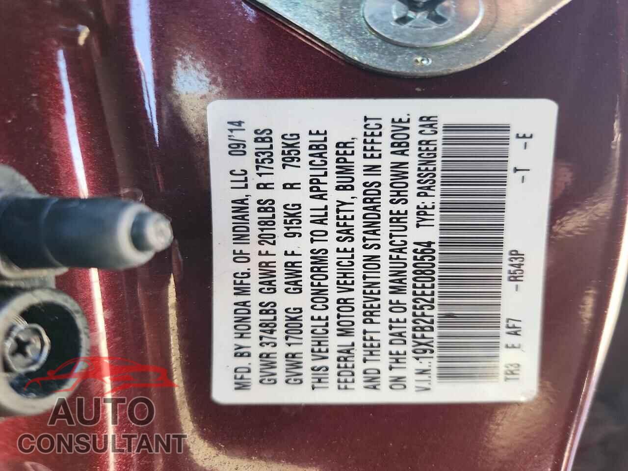 HONDA CIVIC 2014 - 19XFB2F52EE080564