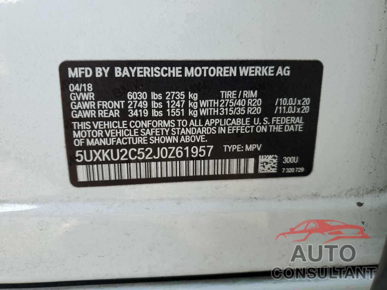 BMW X6 2018 - 5UXKU2C52J0Z61957