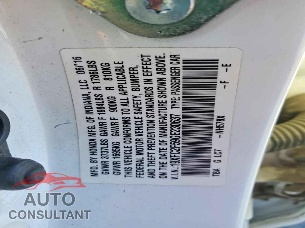 HONDA CIVIC 2016 - 19XFC2F59GE230637