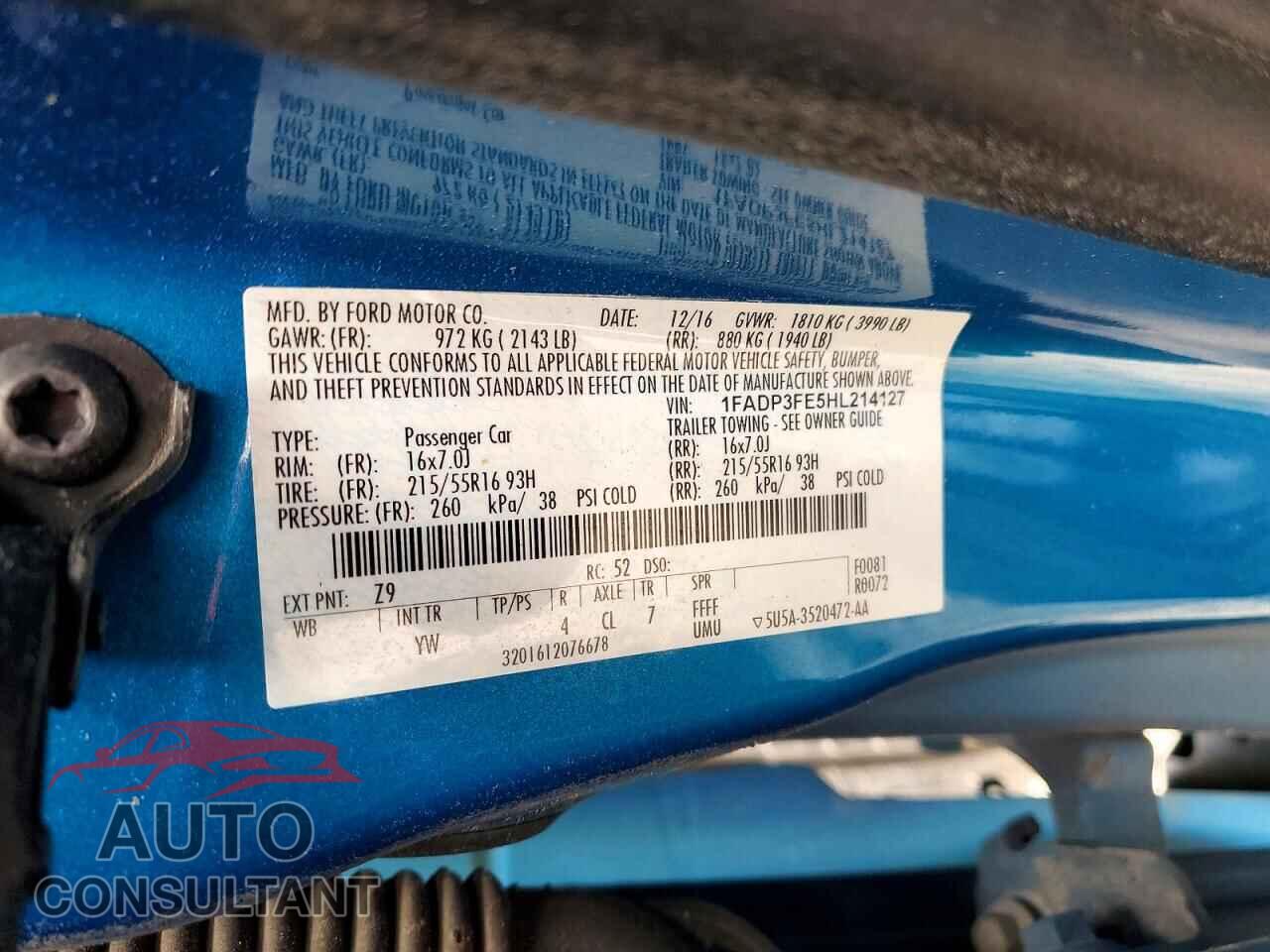 FORD FOCUS 2017 - 1FADP3FE5HL214127