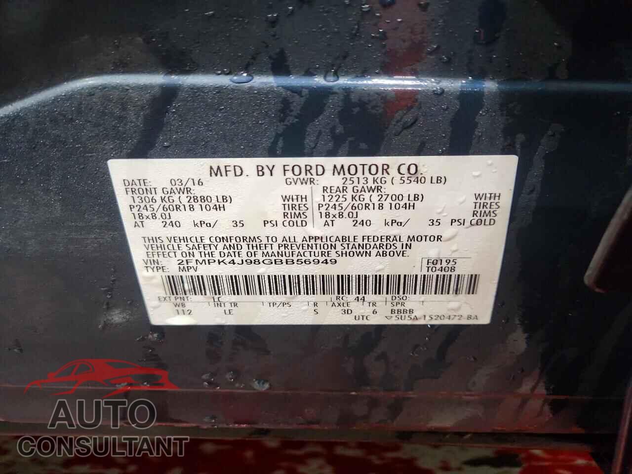 FORD EDGE 2016 - 2FMPK4J98GBB56949