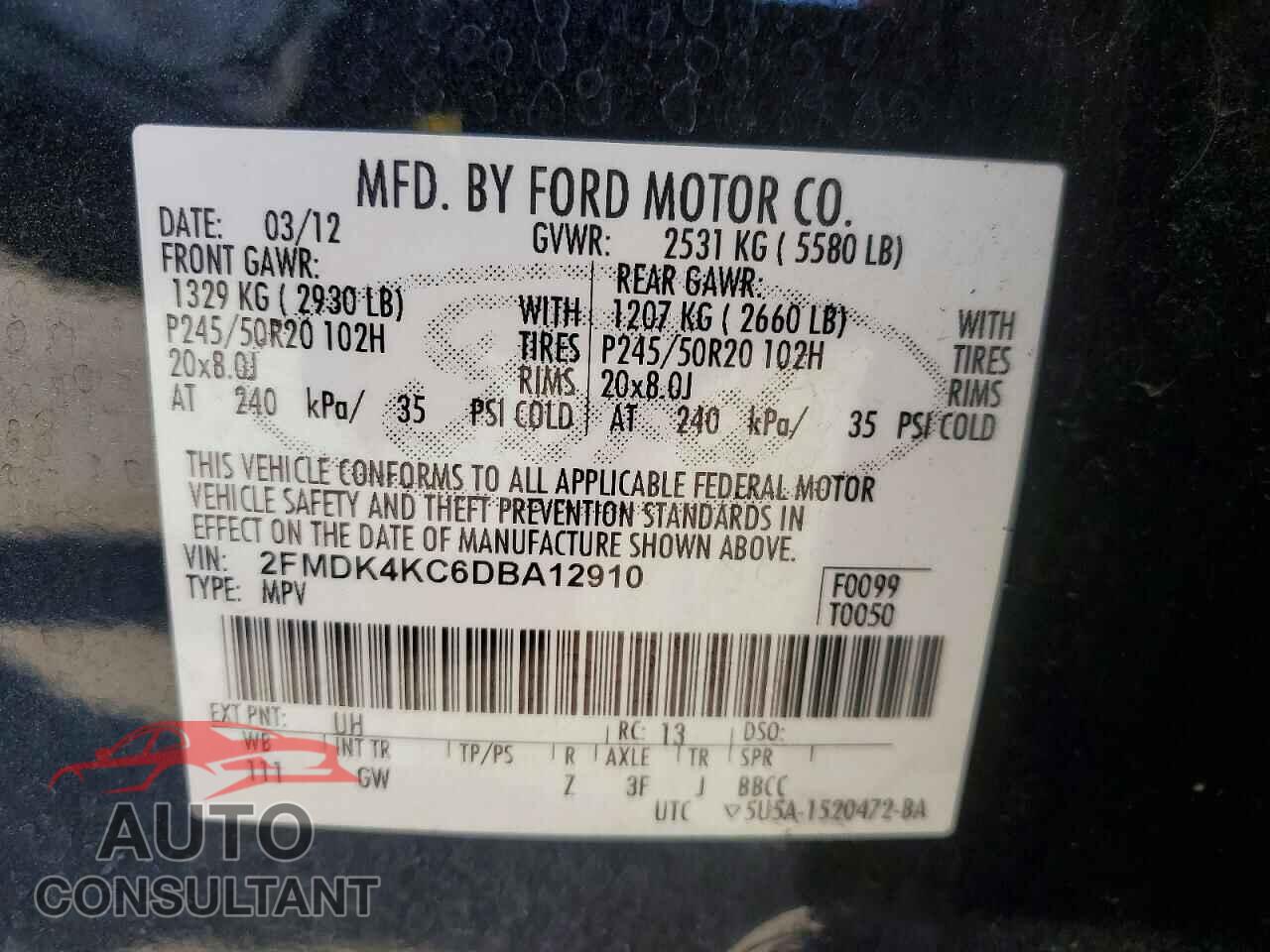 FORD EDGE 2013 - 2FMDK4KC6DBA12910