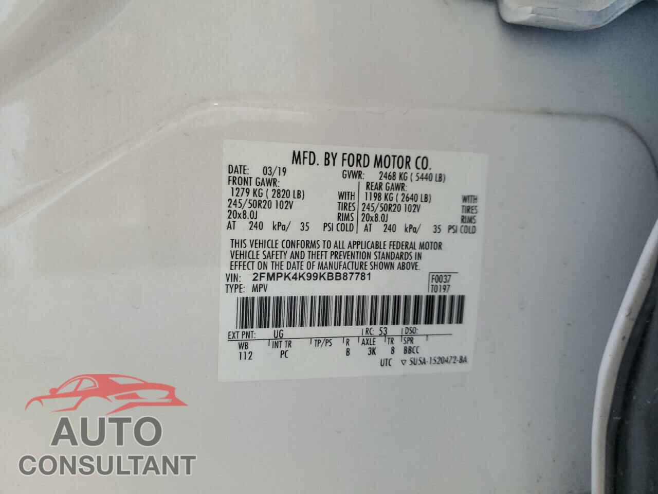 FORD EDGE 2019 - 2FMPK4K99KBB87781