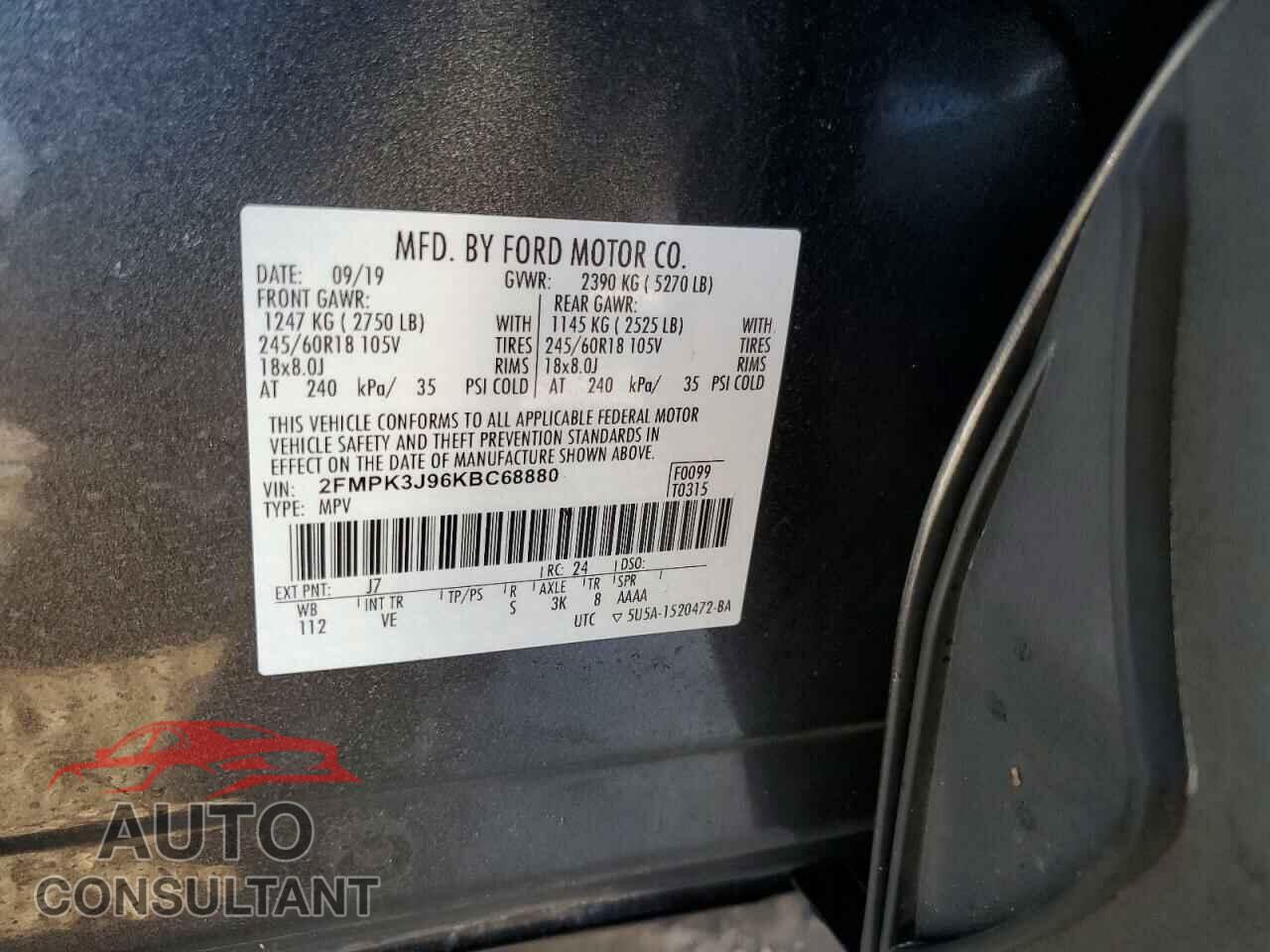 FORD EDGE 2019 - 2FMPK3J96KBC68880