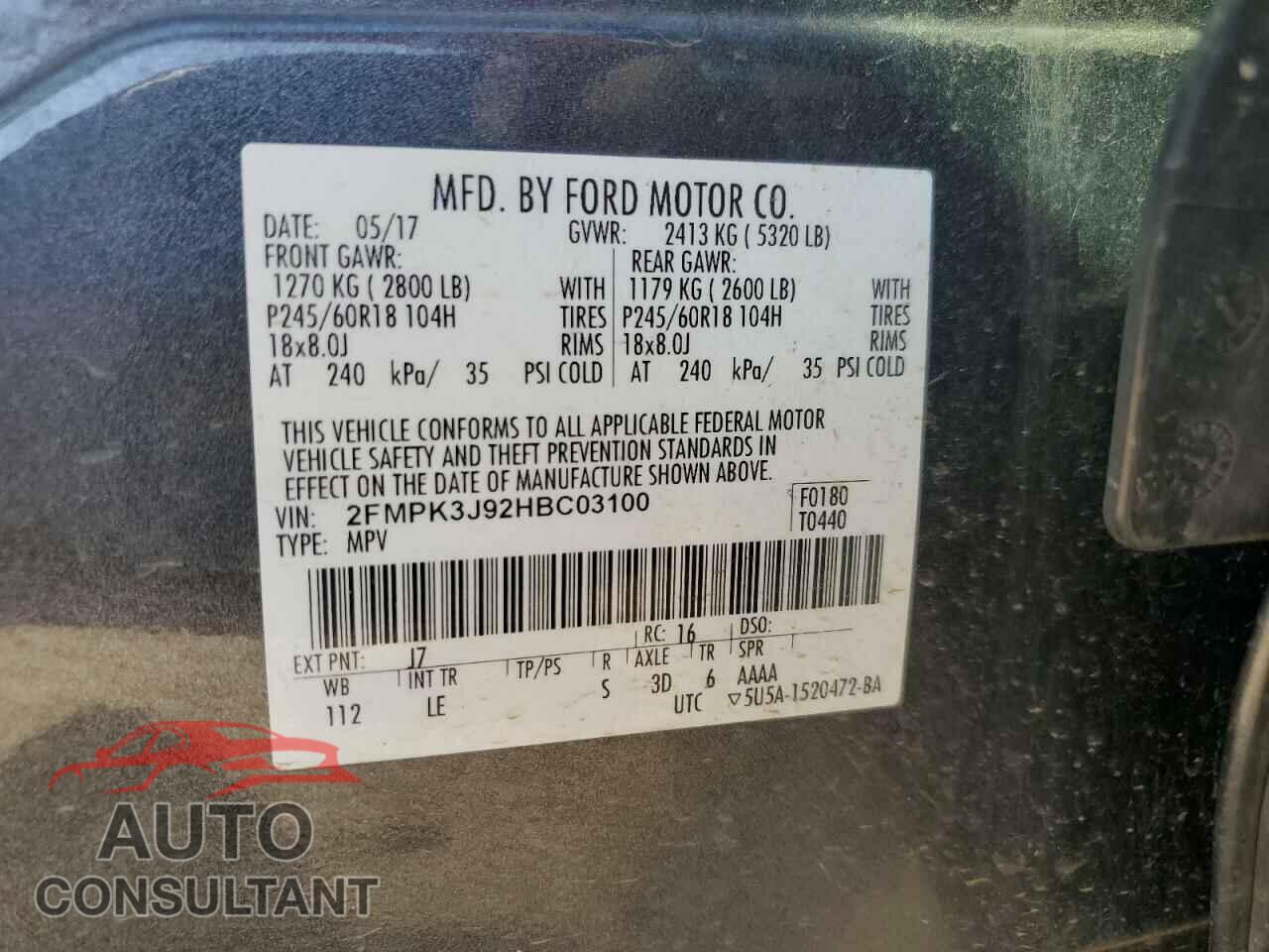 FORD EDGE 2017 - 2FMPK3J92HBC03100