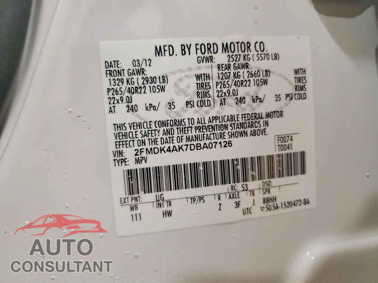 FORD EDGE 2013 - 2FMDK4AK7DBA07126