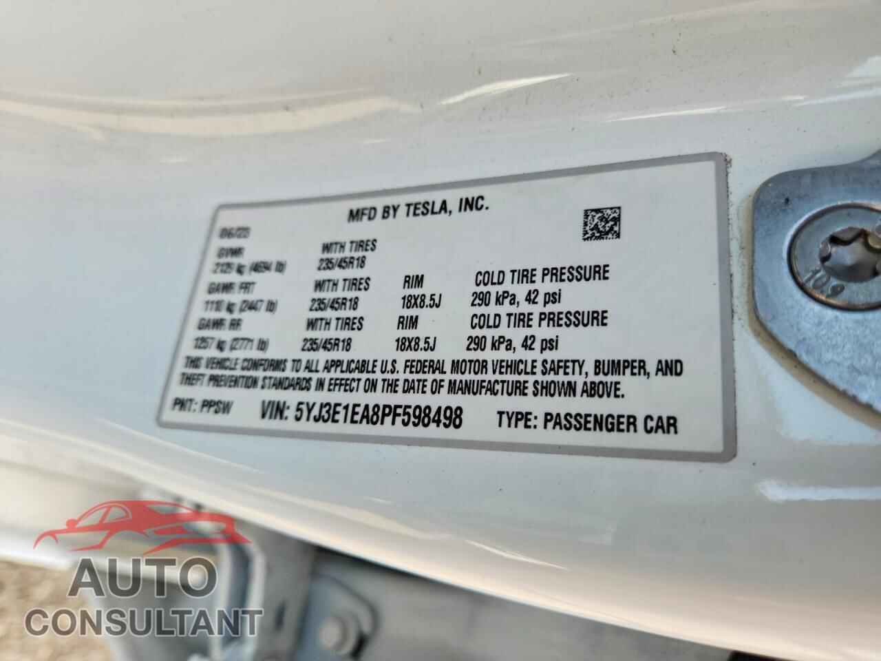 TESLA MODEL 3 2023 - 5YJ3E1EA8PF598498