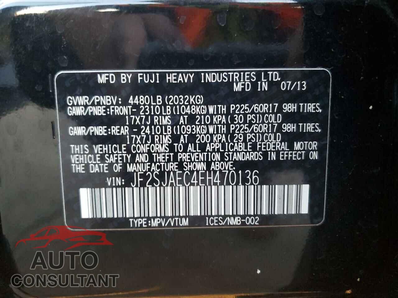 SUBARU FORESTER 2014 - JF2SJAEC4EH470136