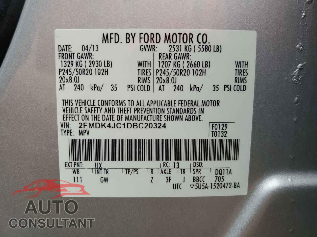 FORD EDGE 2013 - 2FMDK4JC1DBC20324