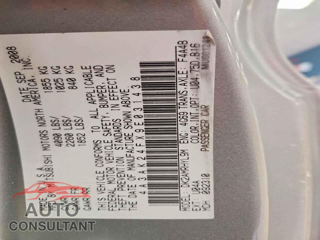 MITSUBISHI ECLIPSE 2009 - 4A3AK24FX9E031438