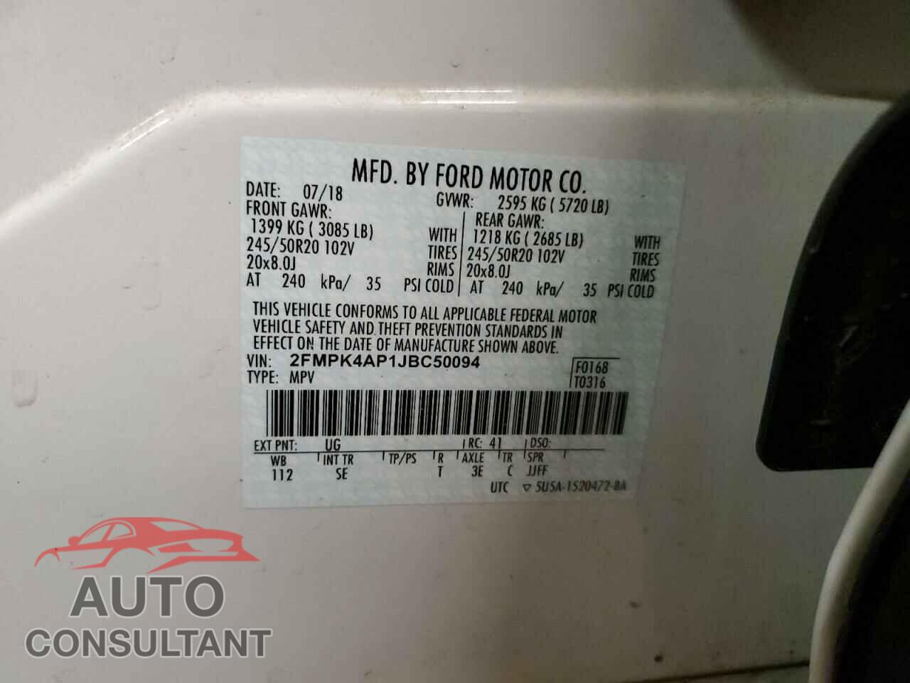 FORD EDGE 2018 - 2FMPK4AP1JBC50094