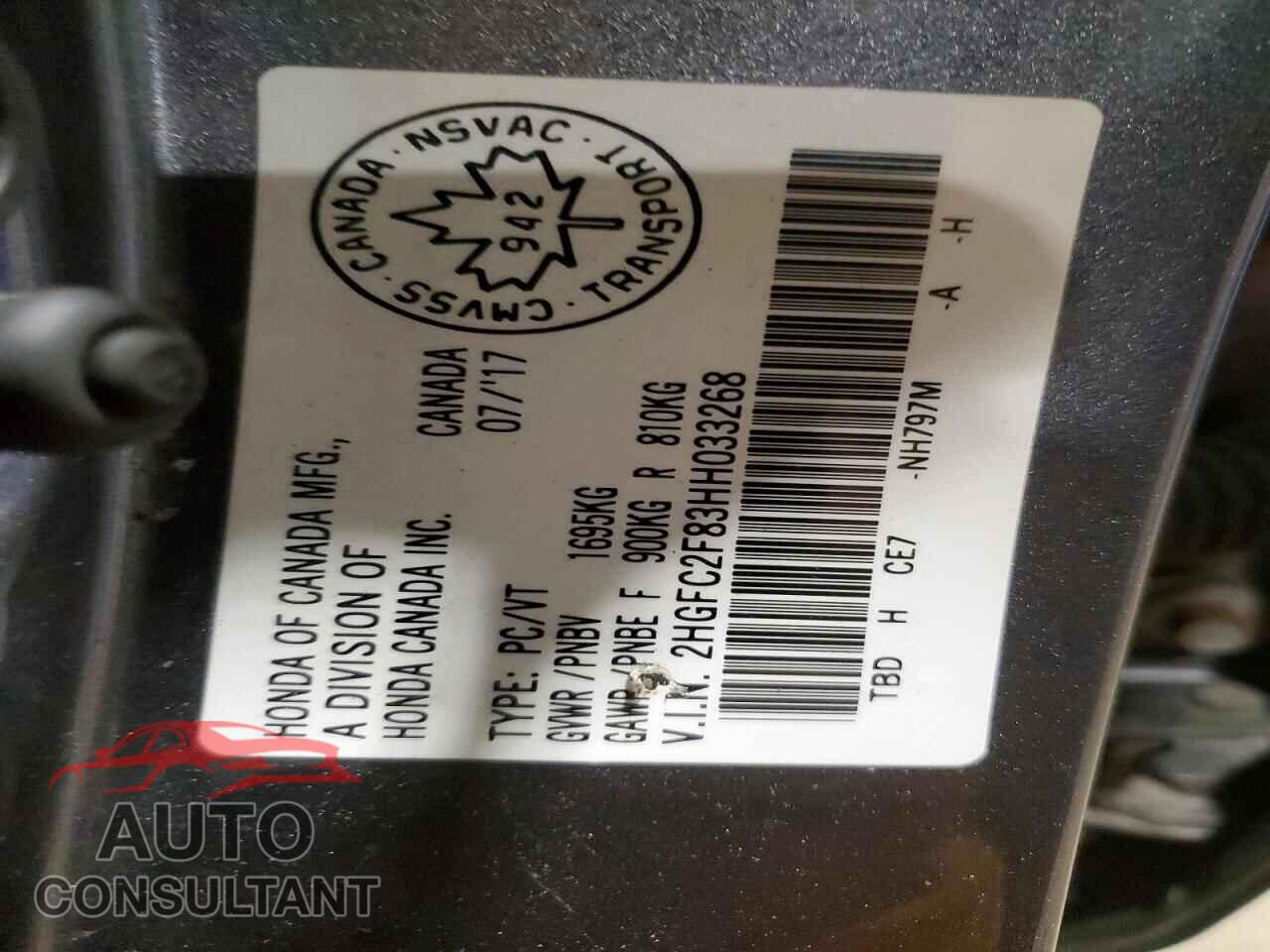 HONDA CIVIC 2017 - 2HGFC2F83HH033268