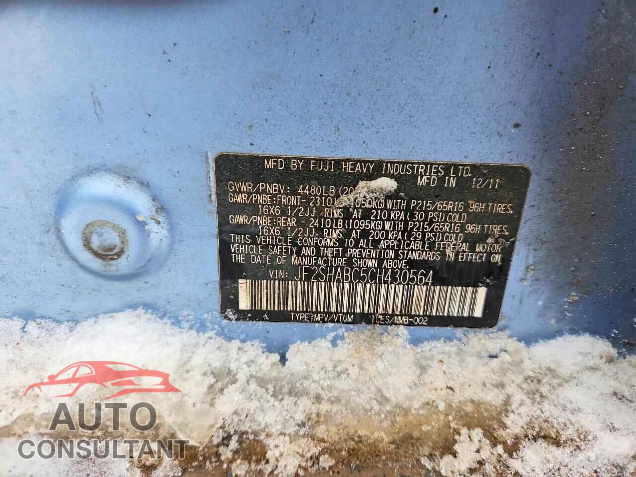 SUBARU FORESTER 2012 - JF2SHABC5CH430564