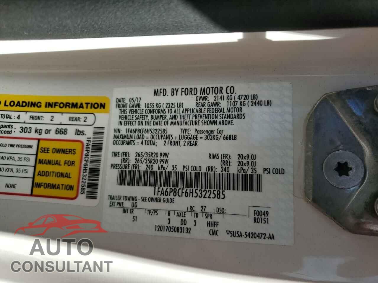 FORD MUSTANG 2017 - 1FA6P8CF6H5322585