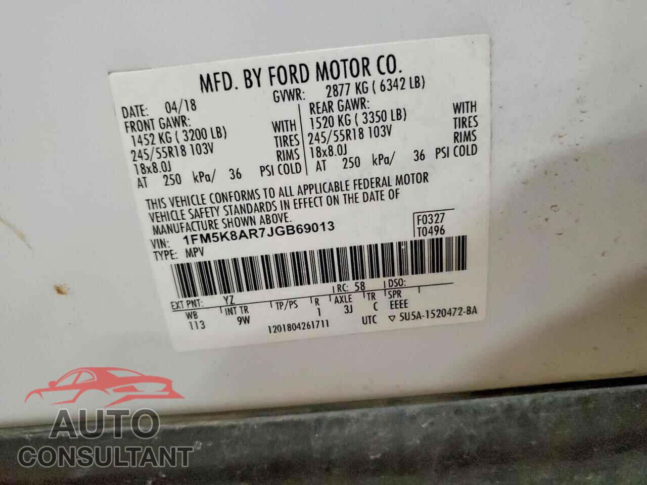 FORD EXPLORER 2018 - 1FM5K8AR7JGB69013