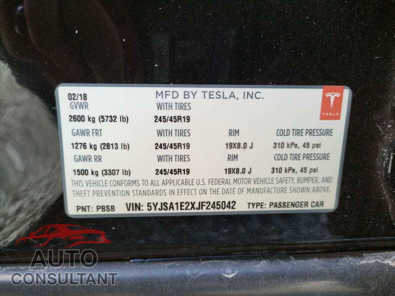TESLA MODEL S 2018 - 5YJSA1E2XJF245042