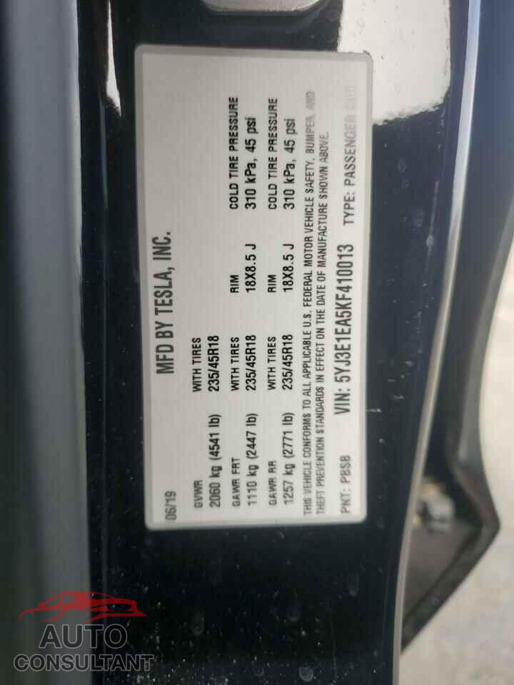 TESLA MODEL 3 2019 - 5YJ3E1EA5KF410013