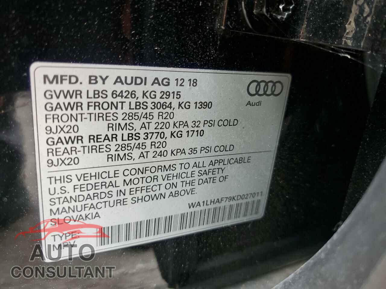 AUDI Q7 2019 - WA1LHAF79KD027011
