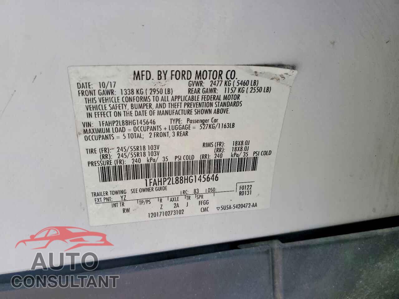 FORD TAURUS 2017 - 1FAHP2L88HG145646